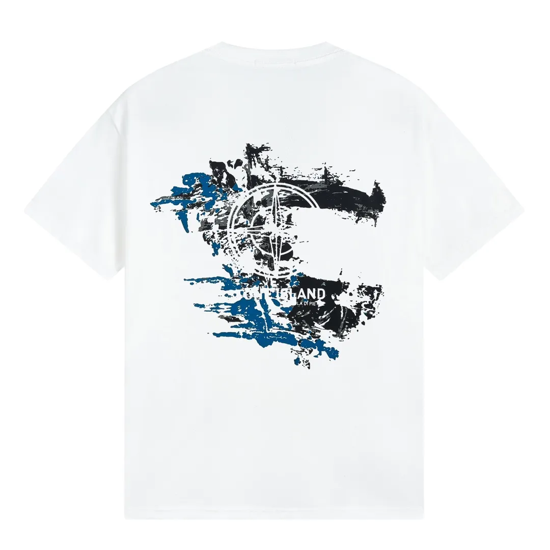 W629#P110💰 [Stone lsland/Stone Island summer new short-sleeved T-shirt with broken printed pattern on the chest] ⚠️[Original creation with high control of details] - Made of 260g combed cotton 32-count double yarn, soft and comfortable to the touch, sweat-absorbent and breathable. - Simple basic and versatile style, original quality, the first choice for couples. - Made in a large factory, four needles and five threads on the shoulder, neatly arranged, high quality workmanship. - Same style for men and women. Very versatile, one piece for everyone, details are clearly visible. Color: Black White Size: M L